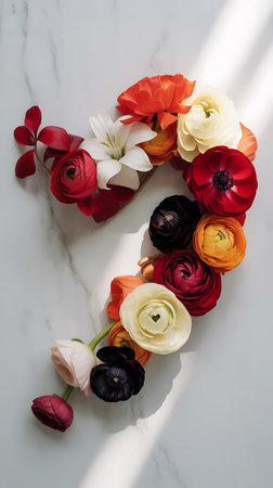 Flower wreath made of ranunculus flowersle backgroundの素材
