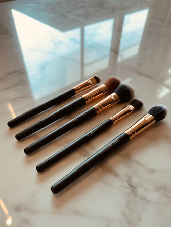 Makeup brushesle table, retro toned image, shallow depth of fieldの素材