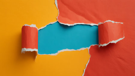 Torn paper with space for your message on the orange and blue backgroundの素材