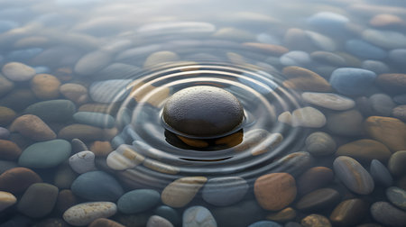 Stones in the water with ripples and waves. Zen backgroundの素材