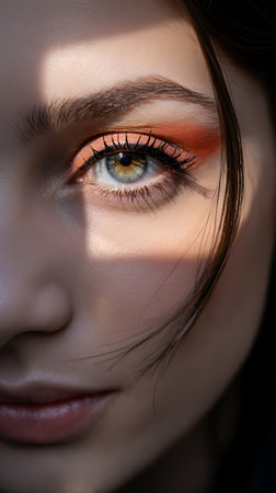 Close up portrait of a beautiful young woman with bright make-upの素材