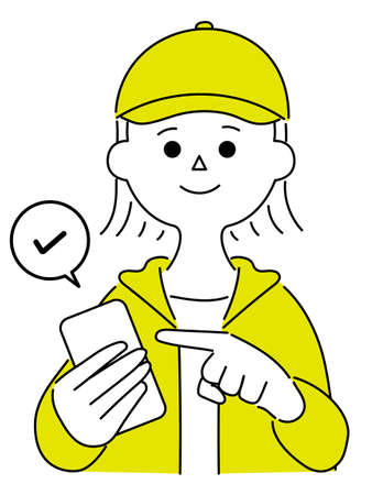 Illustration of an outdoor fashion woman using a smartphoneのイラスト素材