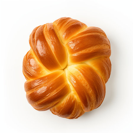 Sweet braided bread isolated on white background. Sweet braided bun.の素材