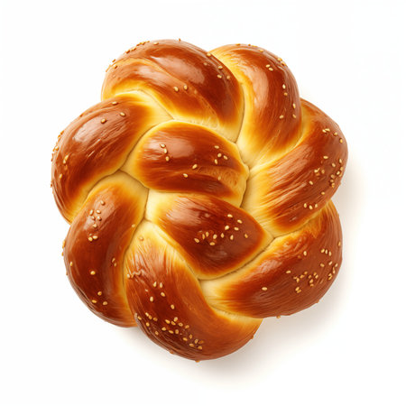 Sweet braided bread isolated on white background. Sweet braided bun.の素材
