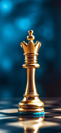 golden king chess piece on a dark blue background, business conceptの素材
