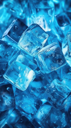 clear Ice cubes on blue background and blue light.の素材