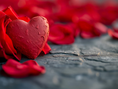 Valentine's day background with red rose petals and heartの素材
