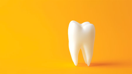 3d white teeth root on a yellow background 3d render of zirconia crown illustration with copy space.の素材