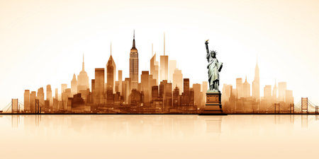 Statue of Liberty in New York City, United States of America illustration skyline viewの素材
