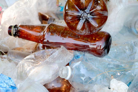 Plastic bottles and packages close-up. The concept of environmental protection, ecology