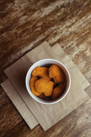 Close-up of chicken nuggets Fast food in batter. Meal preparation restaurants and cafes. Classic American cuisine concept.の写真素材