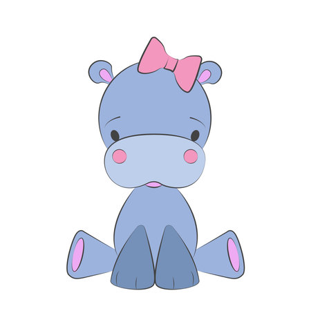 Cute baby girl hippo with pink details. Vector hippo character for birthday invitationのイラスト素材