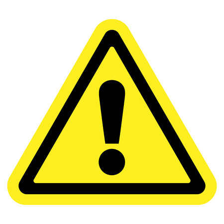 Hazard warning attention sign. Icon in a yellow triangle with exclamation mark symbol, isolated on a white background. Traffic symbol. Stock vector illustrationのイラスト素材