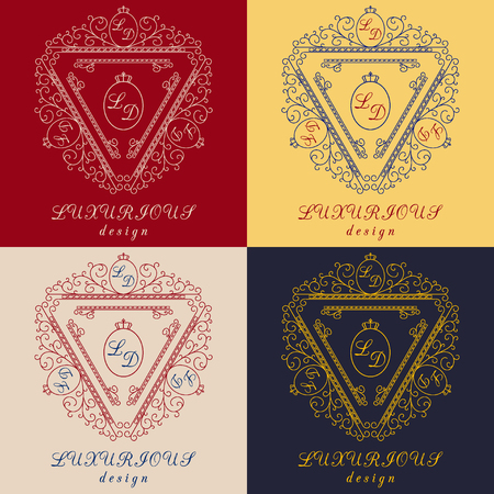 Luxury Logo template with elegant ornament lines. In different colors. Business sign, identity for Restaurant, Royalty, Boutique, Cafe, Hotel, Heraldic, Jewelry, Fashion and other vector illustrationのイラスト素材