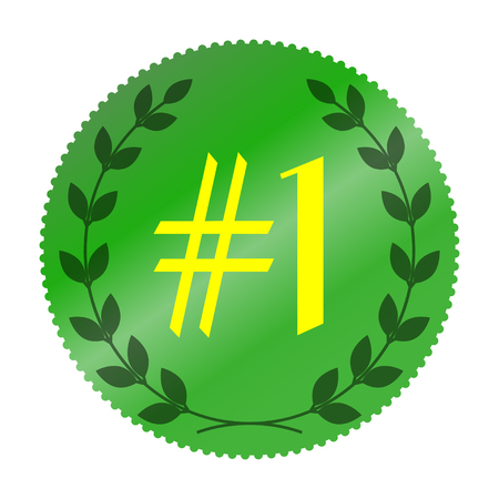 Choice number one of the year symbol. Green icon with gold text or price tag. Best Product icon with laurel wreath. Promotional sticker or stamps isolated on white background. Design elements. Vectorのイラスト素材
