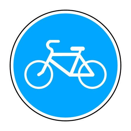 Bicycle traffic sign. Blue bike warning symbol in a red triangle. Emblem indicating of passing bicycles rules. Road icon isolated on white background. Bikes allowed emblem. Stock Vector illustrationのイラスト素材