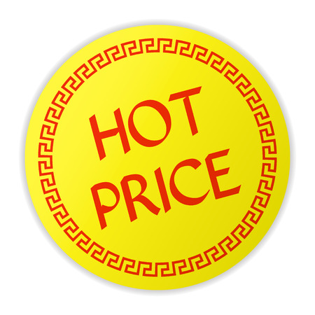 Hot price signs. Hot button. Use for advertising product or service. Hot Price label or sticker. Sale tag. Yellow icon on white background. Effect gold. Icon for special offer. Vector illustrationのイラスト素材