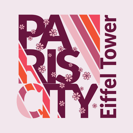 Paris city typography emblem. Capital of fashion and tourism. Stylish Graphics. Printing design for woman sportswear apparel. Original wear. Concept in vintage style for print production. Vectorのイラスト素材