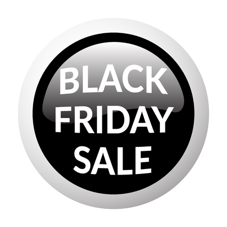 Black round sale button on white background. Volume discount button. Icon for black friday. Discount banner. Christmas sale. Glass effect. Sale design template with advertising message. Vectorのイラスト素材