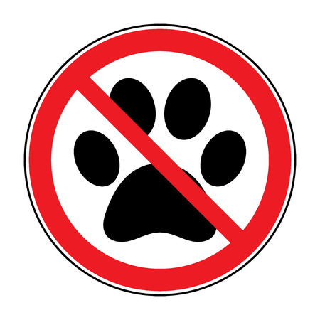 No pets Sign. Paw print with prohibition symbol. With pet no access. Round icon on white background. Stop emblem. Vector illustrationのイラスト素材