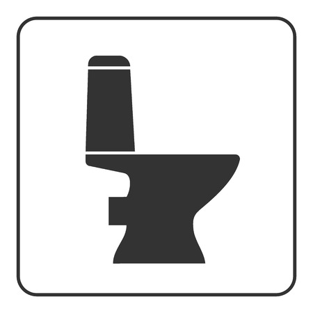 Toilet icon. WC sign image. Gray silhouette in square, isolated on white background. Symbol of lavatory. Element for graphic design and other uses. Stock Vector illustrationのイラスト素材