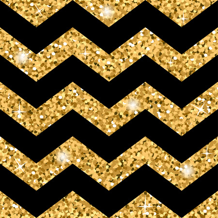 Zigzag seamless pattern. Gold glitter and black template. Abstract geometric texture. Golden zig zag. Retro Vintage decoration. Design template for wallpaper, wrapping, fabric etc. Vector Illustrationのイラスト素材