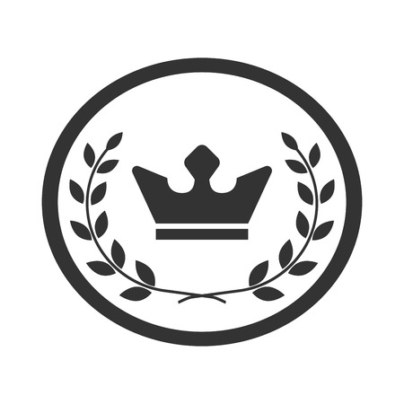 Best award label. Laurel wreath and crown success icon. Symbol of winner, champion, trophy or best, victory emblem. Gray sign in frame on white background. Isolated design element Vector illustrationのイラスト素材