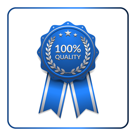 Ribbon award icon. Blue badge isolated on white background. Medal design element. Label emblem. Blank certificate, winner, decoration. Sumbol first, victory success, the best, win. Vector illustrationのイラスト素材