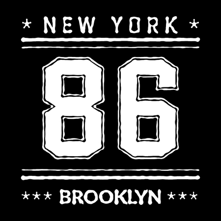 T shirt typography graphic New York Brooklyn. Street graphic style NYC. Grunge fashion stylish print for sports wear. Athletic college team. Template apparel, card, label, poster. Vector illustration.のイラスト素材