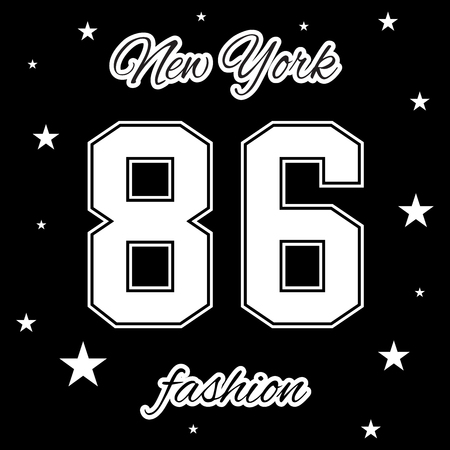 T shirt typography graphic New York. Athletic style NYC. Grunge fashion stylish print for sports wear. College girl team. Cute template apparel, card, label, poster. Symbol varsity Vector illustrationのイラスト素材