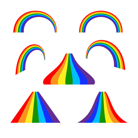 Rainbow icons set. Different abstract shapes isolated on white background. Colorful retro design elements collection decoration. Symbol of nature, clear, summer. Flat style concept Vector illustrationのイラスト素材