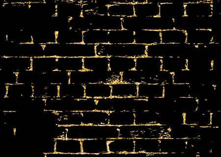 Brick wall gold texture pattern. Golden and black abstract decorative tile background. Grunge retro surface. Old brickwork silhouette. Urban design for wallpaper, card, decoration. Vector Illustrationのイラスト素材