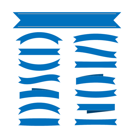 Blue ribbon banners set. Beautiful blank for decoration graphic. Old vintage style Flat design. Premium decorative elements isolated on white background. Template collection labels Vector illustrationのイラスト素材