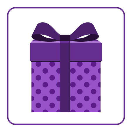 Colorful wrapped gift box icon. Presents decoration Flat design. Christmas surprise with bow isolated on white background. Symbol birthday, anniversary, celebration, happy holiday. Vector illustrationのイラスト素材