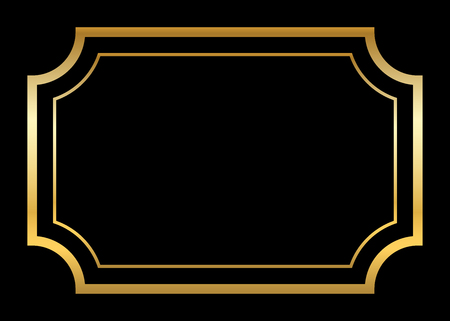 Gold frame. Beautiful simple golden design. Vintage style decorative border, isolated on black background. Deco elegant art object. Empty copy space for decoration, photo, banner. Vector illustration.のイラスト素材