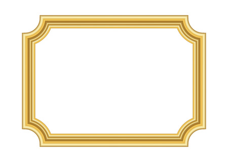 Gold frame. Beautiful simple golden design. Vintage style decorative border, isolated on white background. Deco elegant art object. Empty copy space for decoration, photo, banner. Vector illustration.のイラスト素材