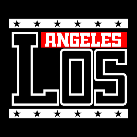 T shirt typography graphics Los Angeles California. Athletic style LA. Fashion stylish print emblem for sports wear. Template for apparel, card, poster. Symbol of american big city Vector illustrationのイラスト素材