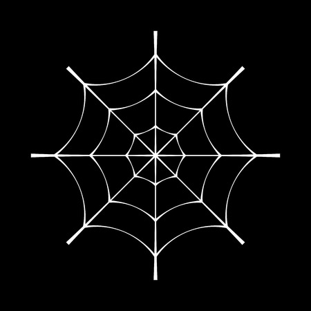 Spider web clip. White cobweb element, isolated on black background. Spiderweb silhouette graphic. Symbol of halloween, network, trap and danger, scary, arachnid. Design tattoo. Vector illustrationのイラスト素材