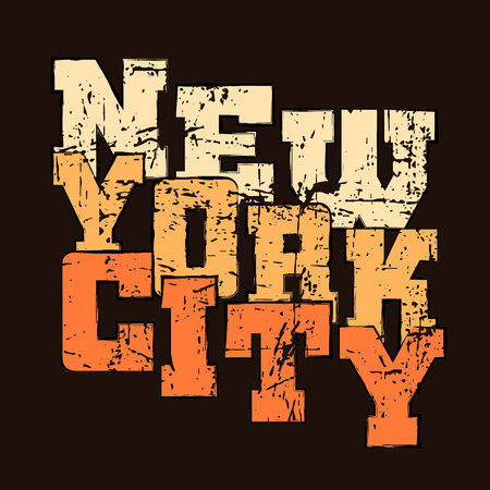 T shirt typography graphics New York. Athletic style NYC. Fashion american stylish print for sports wear. Black grunge emblem. Template for apparel, card, poster. Symbol big city. Vector illustrationのイラスト素材