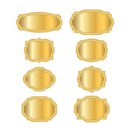 Gold frames. Beautiful simple golden design. Vintage style decorative border, isolated on white background. Deco elegant art object. Empty copy space for decoration, photo, banner. Vector illustrationのイラスト素材