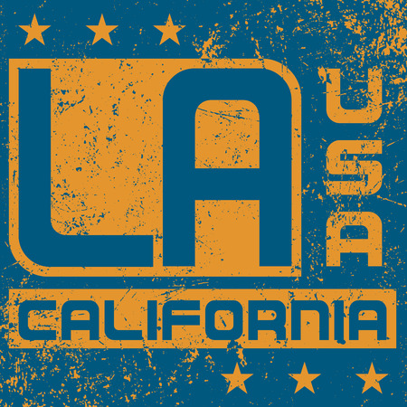 T shirt typography graphics Los Angeles California. Athletic style LA. Fashion stylish print emblem for sports wear. Template for apparel, card, poster. Symbol of american big city Vector illustrationのイラスト素材