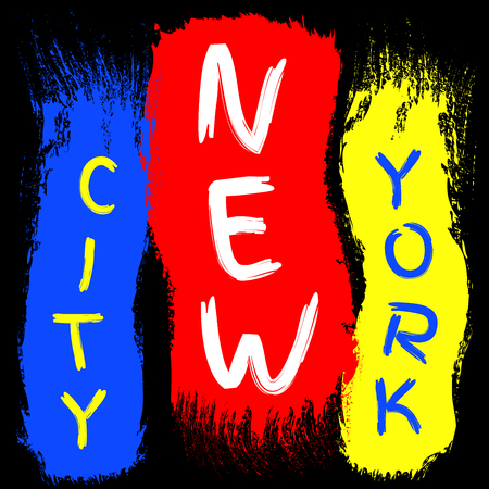T shirt typography graphics New York. Athletic style NYC. Fashion american stylish print for sports wear. Brush stroke with text. Template apparel, card, poster. Symbol of big city Vector illustrationのイラスト素材