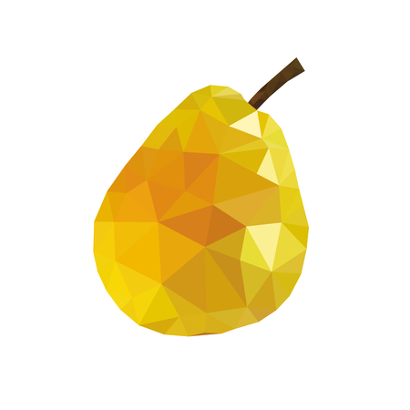 Low poly pear icon. Yellow bright closeup sign, isolated on white background. Symbol nature, summer, fresh healthy food, health. Creative fruit. Triangular polygonal shape object. Vector illustrationのイラスト素材