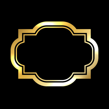 Gold frame. Beautiful simple golden design. Vintage style decorative border, isolated on black background. Deco elegant art object. Empty copy space for decoration, photo, banner. Vector illustration.のイラスト素材