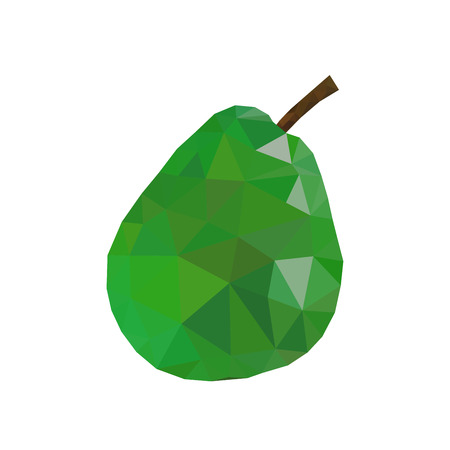 Low poly pear icon. Green bright closeup sign isolated on white background. Symbol nature, summer, fresh and healthy food, health. Creative fruit. Triangular polygonal shape object Vector illustrationのイラスト素材