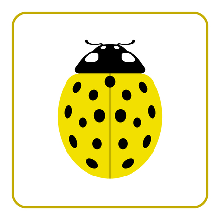 Ladybug small icon. Yellow lady bug sign, isolated on white background. Wildlife animal design. Cute colorful ladybird. Insect cartoon beetle. Symbol of nature, spring, summer. Vector illustrationのイラスト素材