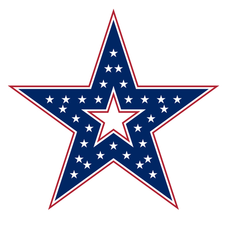 American star sign. Blue and red icon, isolated on white background. Patriotic object. Vintage graphics. National design element. Symbol of 4th july, patriotism, democracy. Vector illustrationのイラスト素材