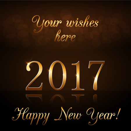Happy New Year background. Gold numbers 2017 card. Christmas design with light, vibrant, glow and...