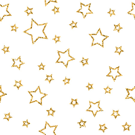 Stars seamless pattern gold and white retro background. Abstract bright golden design for wallpaper, Christmas decoration, confetti, textile, wrapping. Symbol of holiday. Vector illustrationのイラスト素材