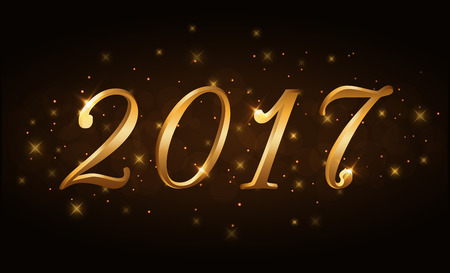 Happy New Year background. Gold numbers 2017 card. Christmas design with light, vibrant, glow and...